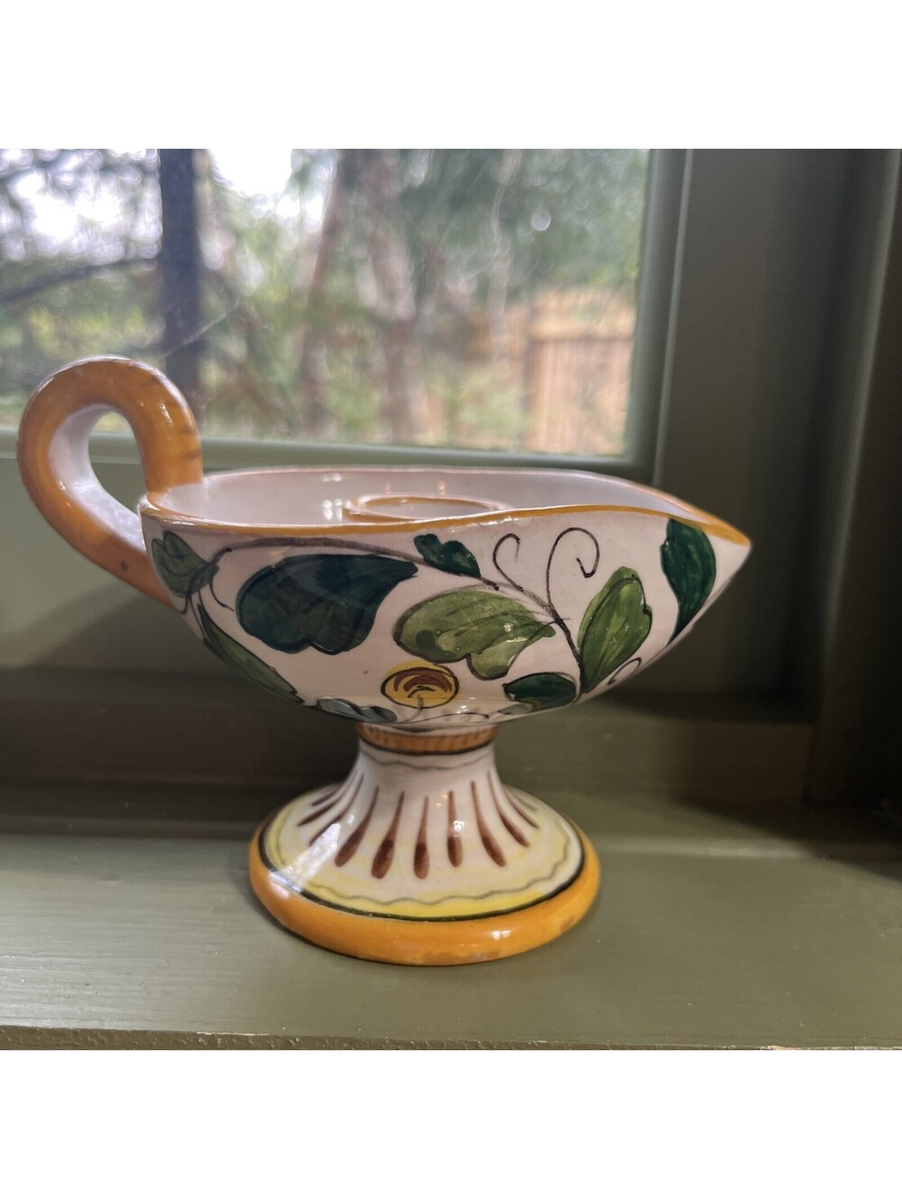 Vintage Small Aladdin Lamp Candle Holder Handpainted Made In Italy Pottery